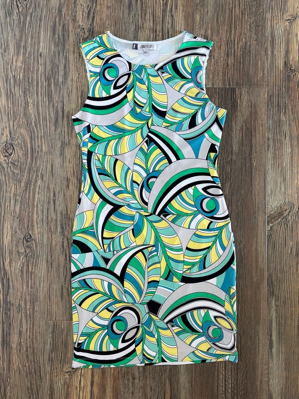Y2K Jennifer Lopez Haute Tropics Cutout Bodycon Sheath Dress S Colorful Abstract